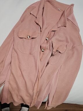 Washed Pink Women's Button-Front Knit Jacket